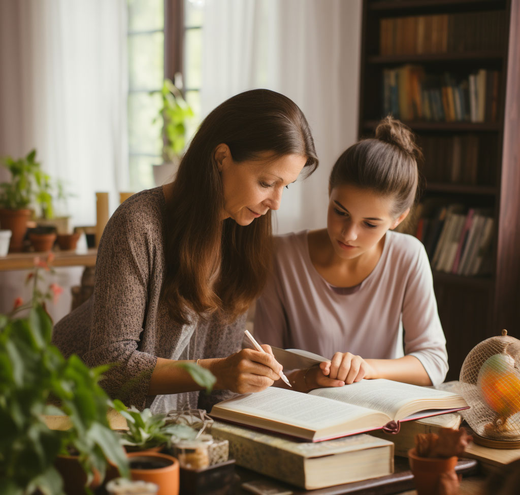 mother-teaching-her-daughter-homeschool