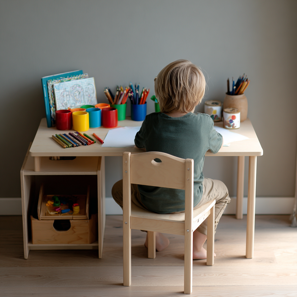small child at a desk doing their homeschool activities